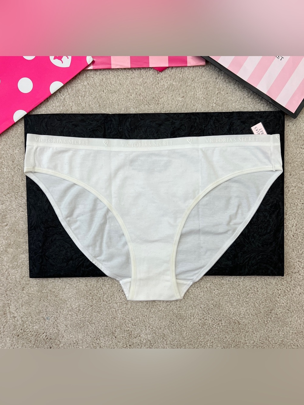 NWT Victoria’s Secret White Logo Band Stretch Modal Cotton Bikini Panties Large